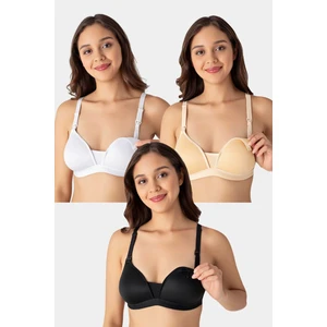 3'lü Paket Beyaz Siyah Ten Kadın Balensiz Kaplı Emzirme Sütyeni Göğüs Ucu Görünmez Pamuklu Yumuşak Dokulu