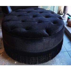 Siyah Renk Kapitoneli 70*40 cm Dekoratif Püsküllü Vintage Puf