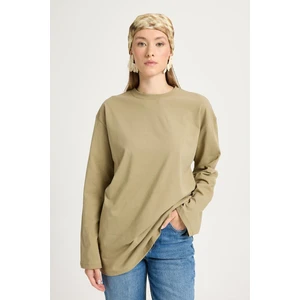 Geniş Kol Oversize Basic T-shirt Haki