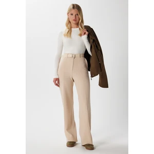 Likra Serisi Lift Süs Dikişli Esnek Açık Bej Palazzo Pantolon