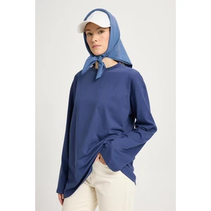 Geniş Kol Oversize Basic T-shirt İndigo