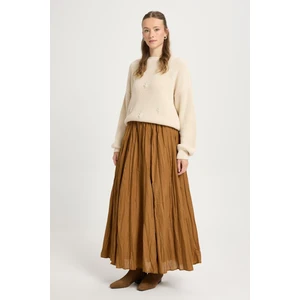 Kadın Camel Vual Kumaş Kırışık Uzun Astarlı Etek 29062