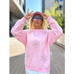 5756 Çiçekli Sweat Pembe