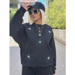 5756 Çiçekli Sweat Siyah