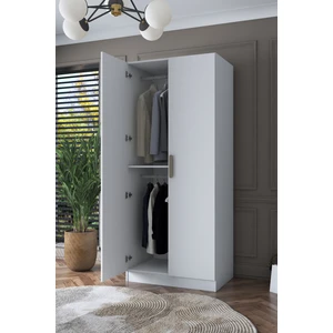 BA159  Gardırop 2 Kapaklı Raflı 2 Askılı Elbise Dolabı Beyaz