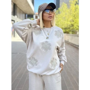 5756 Çiçekli Sweat Bej