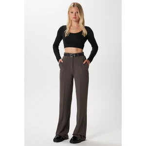 Likra Serisi Lift Süs Dikişli Esnek Antrasit Palazzo Pantolon