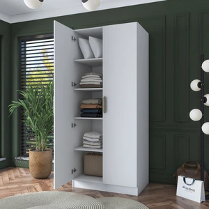 BA160 Gardırop 2 Kapaklı Seyyar Raflı Elbise Dolabı Beyaz