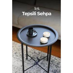 He Dizayn Aksesuar Tek Tepsili Sehpa – Metal Yan Sehpa Dekoratif Servis Standı