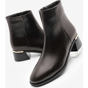 Kadın Metal Ökçe Kalın Topuklu Bot Lumbi Kahve