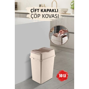 10 L - Çift Kapaklı Slim Çöp Kovası - Dekoratif Ev Ofis Banyo & Mutfak Düzenleyici Çöp Kutusu Krem