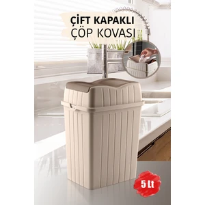 5 L - Çift Kapaklı Slim Çöp Kovası - Dekoratif Tezgah Üstü Ev Ofis Banyo & Mutfak Çöp Kutusu Krem
