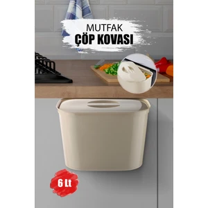 Askılı Fonksiyonel Çöp Kutusu 6l - Dolap Kapağına Asılabilir Pratik Tezgah Altı Çöp Kovası Krem