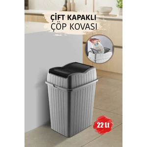 22 L - Çift Kapaklı Slim Çöp Kovası - Dekoratif Ev Ofis Banyo & Mutfak Düzenleyici Çöp Kutusu Gri