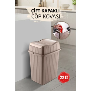22 L - Çift Kapaklı Slim Çöp Kovası - Dekoratif Ev Ofis Banyo Mutfak Düzenleyici Çöp Kutusu Kahve