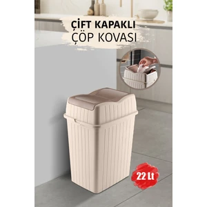 22 L - Çift Kapaklı Slim Çöp Kovası - Dekoratif Ev Ofis Banyo & Mutfak Düzenleyici Çöp Kutusu Krem