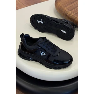 2027 Siyah Hakiki Deri Erkek Sneakers