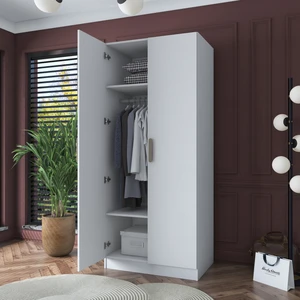 BA161 Gardırop 2 Kapaklı 2 Raflı Elbise Dolabı Beyaz