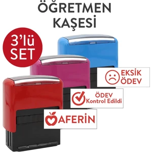 Öğretmen Kaşesi 3'lü Set - Aferin, Eksik Ödev, Ödev Kontrol Edildi