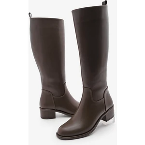 Kadın Yandan Fermuarlı Topuklu Çizme Levarin Kahve