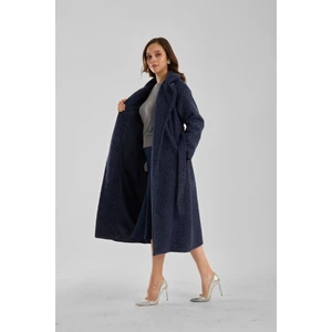 Lacivert Buklet Kaşe Oversize Kaban