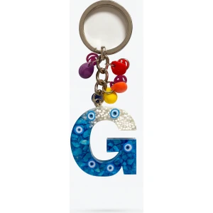 Epoksi Harf Anahtarlık – G Harfi, Nazar Boncuklu ve Renkli Charm Detaylı