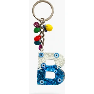 Epoksi Harf Anahtarlık – B Harfi, Nazar Boncuklu ve Renkli Charm Detaylı
