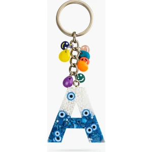 Epoksi Harf Anahtarlık – A Harfi, Nazar Boncuklu ve Renkli Charm Detaylı