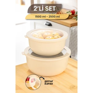 Ayza 2'li Yuvarlak Saklama Kabı Seti Mikrodalga ve Dondurucu Çok Amaçlı Mutfak Saklama Kabı 1,5-2,5l