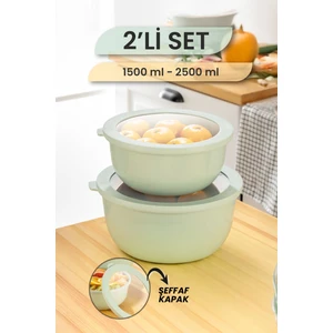 Ayza 2'li Yuvarlak Saklama Kabı Seti Mikrodalga ve Dondurucu Çok Amaçlı Mutfak Saklama Kabı 1,5-2,5l