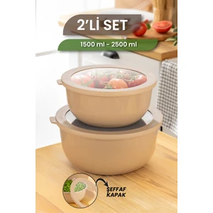 Ayza 2'li Yuvarlak Saklama Kabı Seti Mikrodalga ve Dondurucu Çok Amaçlı Mutfak Saklama Kabı 1,5-2,5l