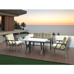 NERGİZ KAPİÇİNO METAL 2 1 1 MERMER MASA BAHÇE BALKON MUTFAK MOBİLYASI,KREM