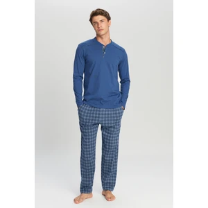 %100 Pamuk Standart Fit Hakim Yaka Desenli Cepli Pijama Takımı