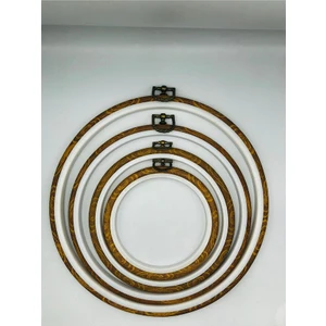 4 Adet Ahşap Görünümlü Plastik Yuvarlak Pano Kasnak, Nakış Kasnağı, 14-17-21-26 cm