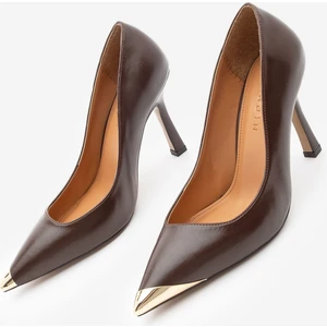 Kadın Stiletto Sivri Burun Altın Detaylı Topuklu Ayakkabı Ginez