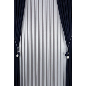 Salon ve Oturma Odaları Için Ağır Gramajlı Zarif Simli Bambu Model 1/2 Seyrek Pileli Tül Perde