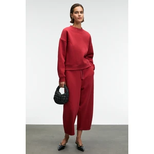 YUVESSA Kadın Oversize Kordonlu Çift Cepli Balon Kırmızı Eşofman Altı