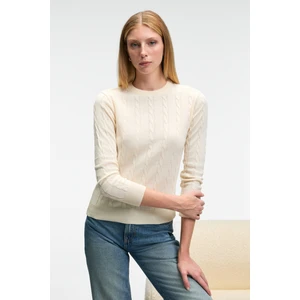 QUERIDA Kadın Yuvarlak Yaka Saç Örgülü Regular Fit Triko Ekru Kazak