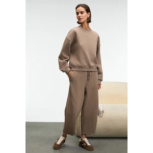 YUVESSA Kadın Oversize Kordonlu Çift Cepli Balon Vizon Eşofman Altı