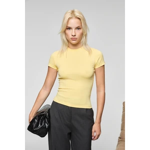 HOPEWELL Kadın Yuvarlak Yaka Örme Slim Fit Sarı T-Shirt