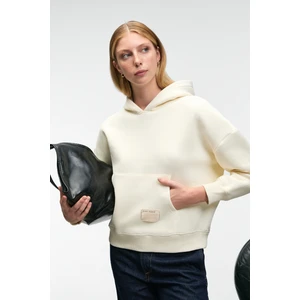 CLARIE Kadın Organik Pamuklu Oversize Kanguru Cepli Kapüşonlu Ekru Sweatshirt