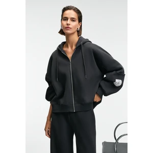 VIVIENNE Kadın Metal Fermuarlı Kapüşonlu Kolda Süs Etiket Ve Cep Detaylı Antrasit Sweatshirt