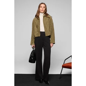 PHALIERA Kadın Esnek Kumaşlı Rahat Kalıp Cırt Kapamalı Palazzo Siyah Pantolon