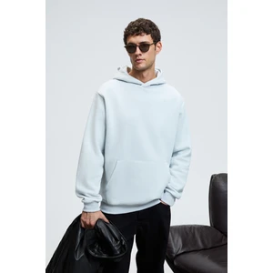 Draco Erkek Organik Kumaşlı İçi Polarlı Yumuşacık Kanguru Cepli Kapüşonlu Gri Sweatshirt