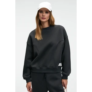 SERENYA Kadın Pamuklu Etiket Detaylı Bisiklet Yaka Antrasit Sweatshirt