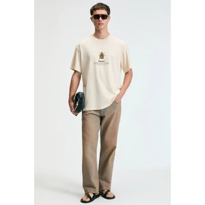 BOLD Erkek %100 Pamuk Oversize Fit Baskılı Kısa Kollu Yuvarlak Yakalı Vanilya T-Shirt