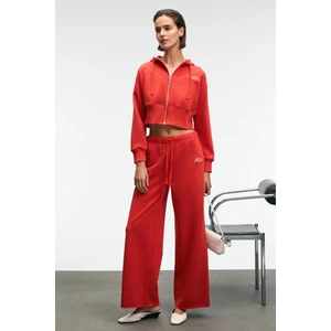 MORVELLA Kadın Nakışlı Regular Fit Kırmızı Eşofman Altı