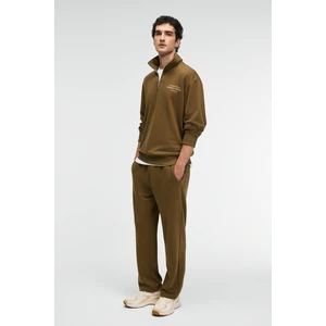 CLARENCE Erkek %100 Pamuk Kordonlu Lastikli Bel Arka Cebi Süs Etiketli Haki Eşofman Altı