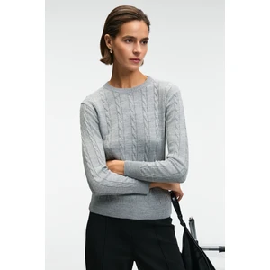 QUERIDA Kadın Yuvarlak Yaka Saç Örgülü Regular Fit Triko Grimelanj Kazak