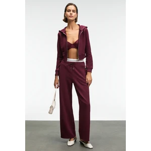 TOVELLE Kadın Beli Ekstra Lastikli Çift Cepli Geniş Paçalı Bordo Eşofman Altı